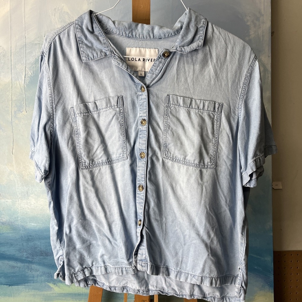 Lola Rivers Size Large Chambray Denim Button Shirt